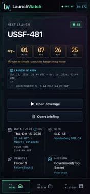 LaunchWatch dashboard on a phone