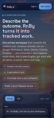 RnBy homepage on a phone