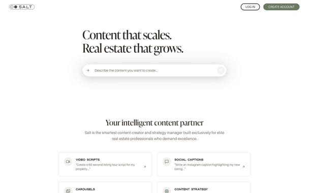 SaltBot homepage: Content that scales. Real estate that grows.